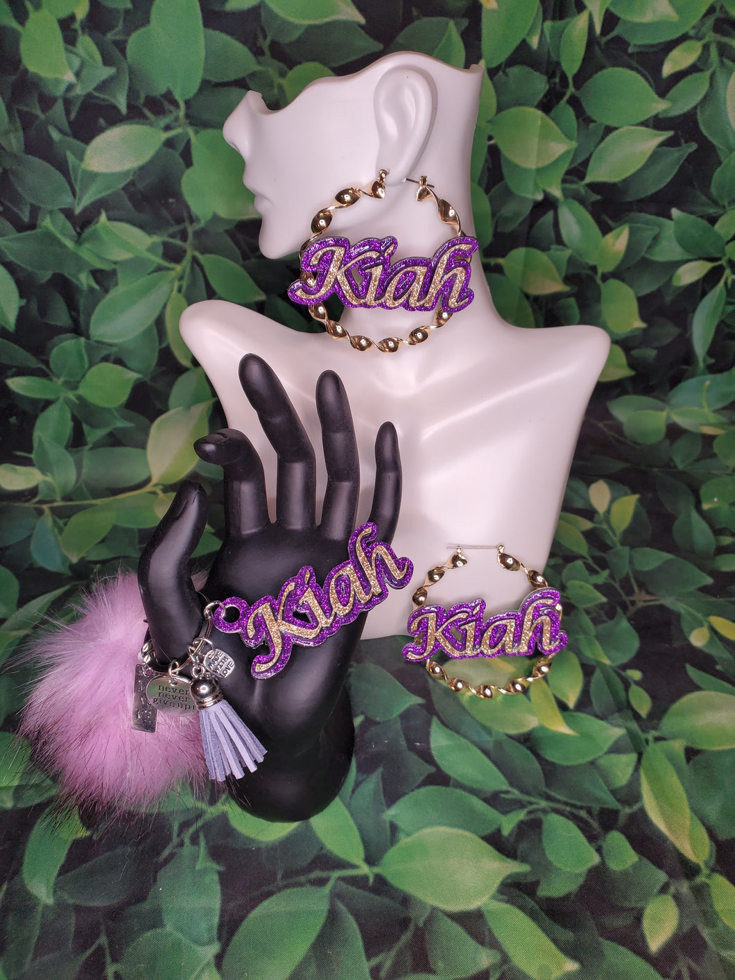 Nameplate Earrings and Keychain set